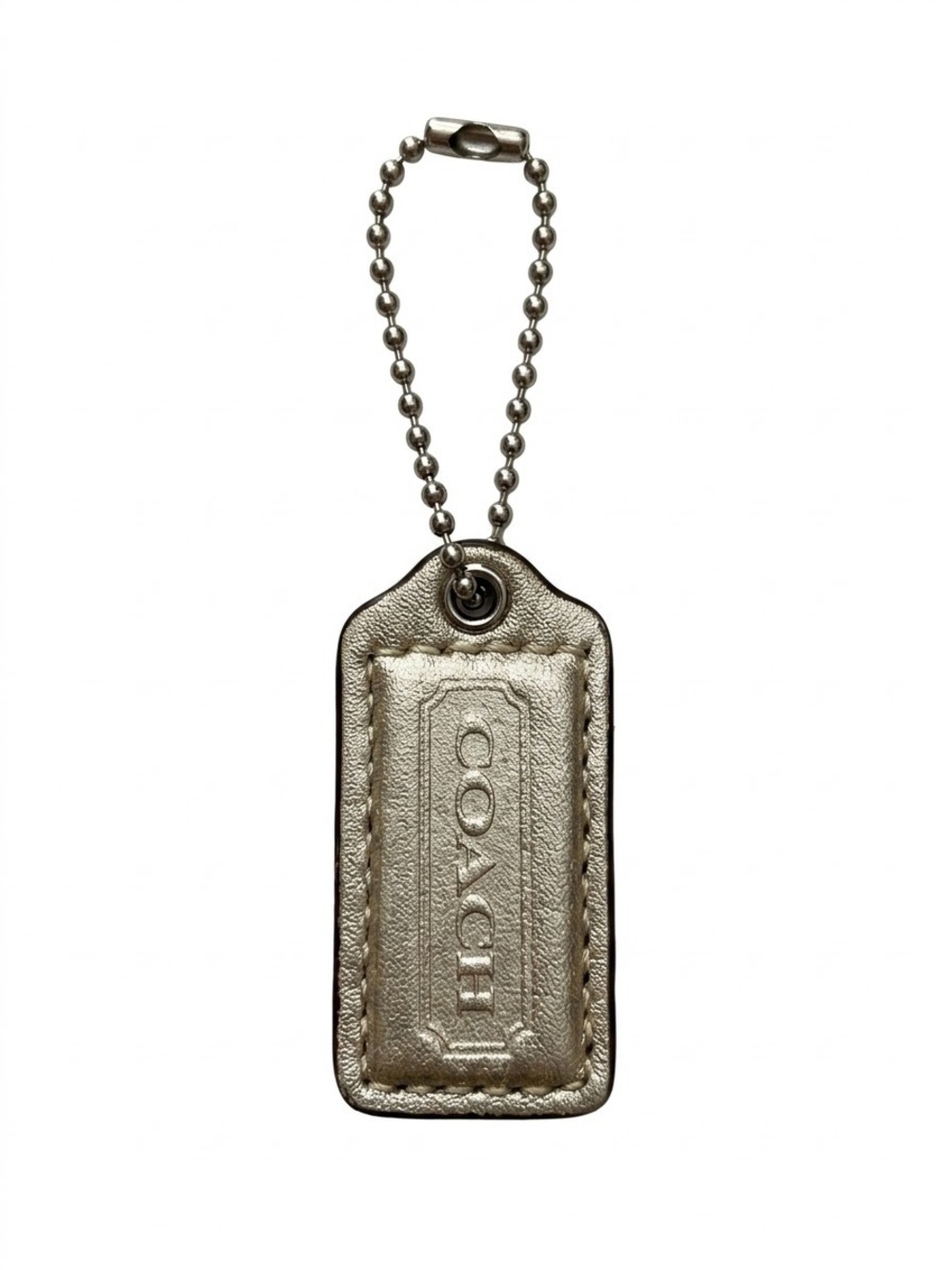 Authentic Coach Champagne Gold Pewter Leather Hangtag Replacement Silver Chain